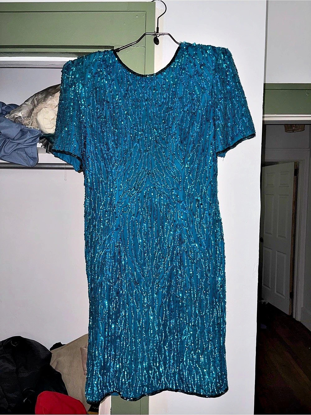 Vintage Blue sequin 80s dress, size M/L